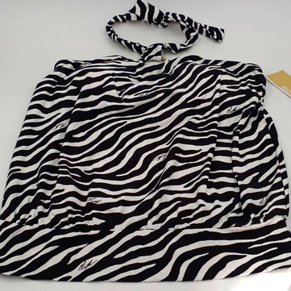 Michael Kors‎ Logo Ring Blouson Underwire Tankini Set Zebra Black S - Picture 3 of 16